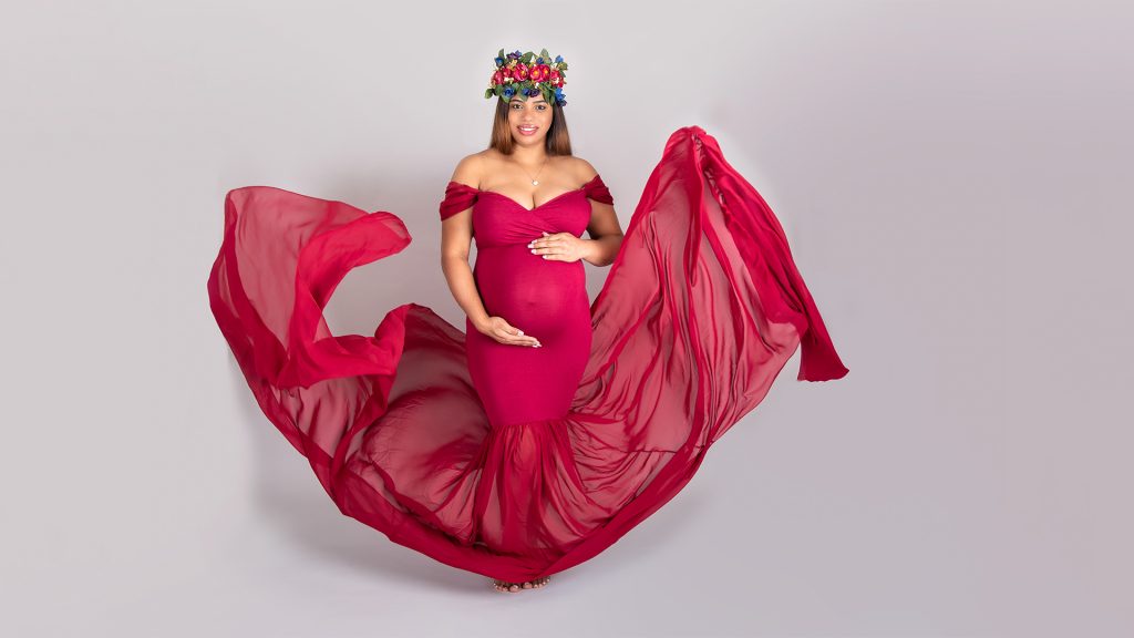 maternity with a red gown in new jersey